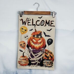 Halloween Spooky Cat Jack O Lantern Pumpkin Welcome Garden Flag NWOT